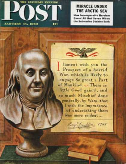 Saturday Evening Post - 1950-01-14: Benjamin Franklin - bust and quote (John Atherton)