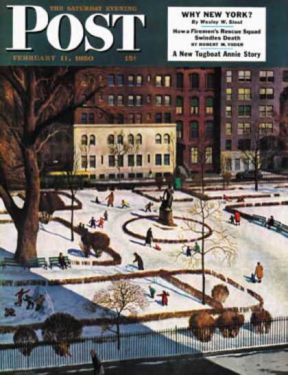 Saturday Evening Post - 1950-02-11: Gramercy Park (John Falter)