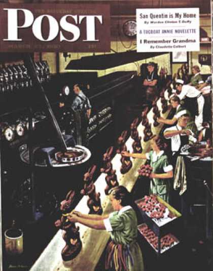 Saturday Evening Post - 1950-03-25: Chocolate Easter Bunnies (Stevan Dohanos)