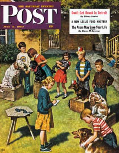 Saturday Evening Post - 1950-07-08: Backyard Dog Show (Amos Sewell)