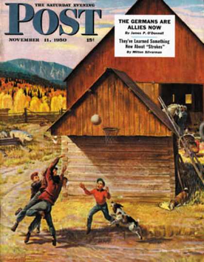 Saturday Evening Post - 1950-11-11: Ranch Basketball (John Clymer)