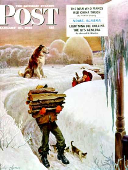 Saturday Evening Post - 1951-01-27: Gathering Wood (John Clymer)