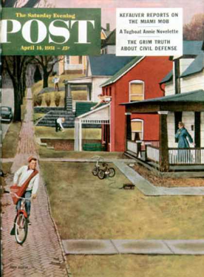 Saturday Evening Post - 1951-04-14: Paperboy (John Falter)