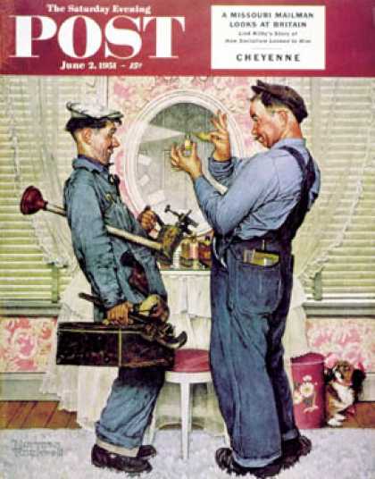 Saturday Evening Post - 1951-06-02: "Plumbers" (Norman Rockwell)