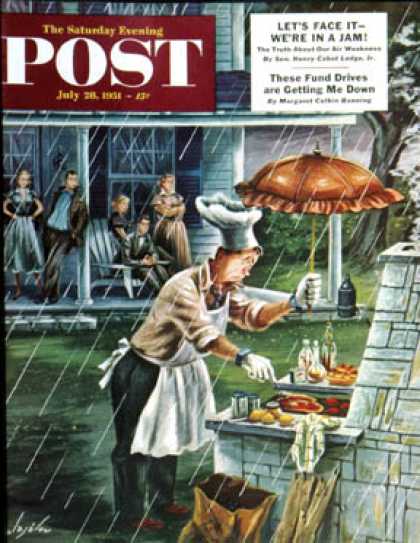 Saturday Evening Post - 1951-07-28: Rainy Barbecue (Constantin Alajalov)