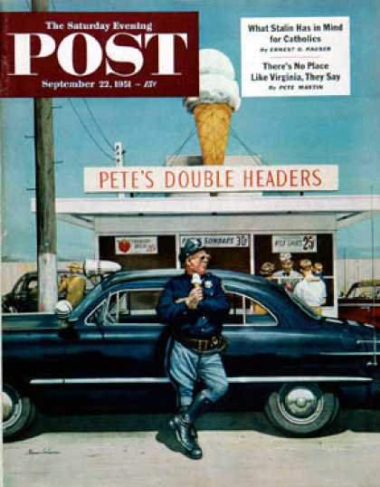 Saturday Evening Post - 1951-09-22: Pete's Double Headers (Stevan Dohanos)