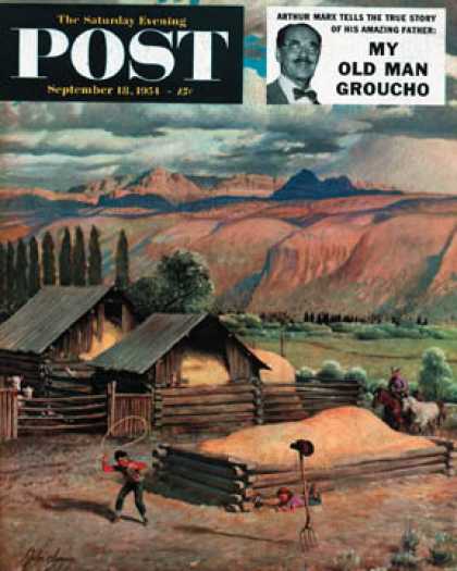 Saturday Evening Post - 1954-09-18: Lasso Practice (John Clymer)