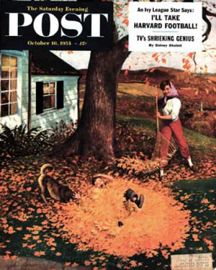 Saturday Evening Post - 1954-10-16: Leaf Pile (John Clymer)