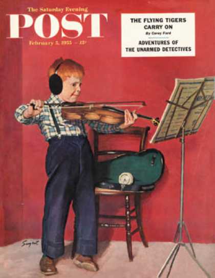 Saturday Evening Post - 1955-02-05: Violin Practice (Richard Sargent)