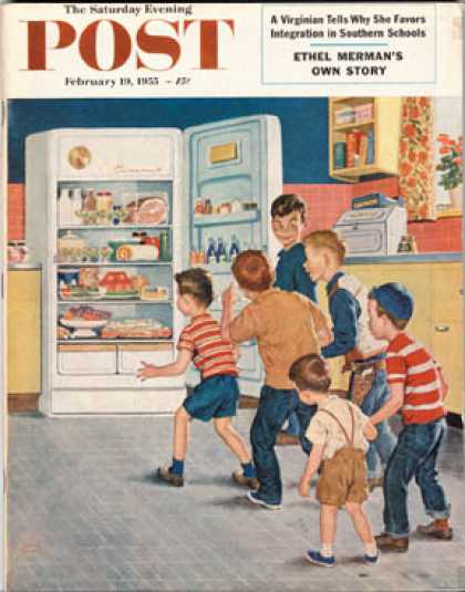 Saturday Evening Post - 1955-02-19: Refrigerator Raid (Amos Sewell)
