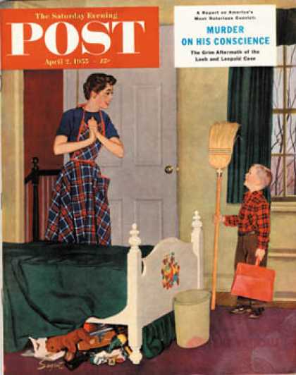 Saturday Evening Post - 1955-04-02: Mom, I Cleaned My Room! (Richard Sargent)
