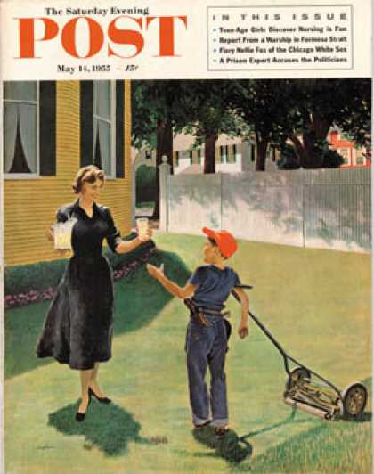 Saturday Evening Post - 1955-05-14: Lemonade for the Lawnboy (George Hughes)