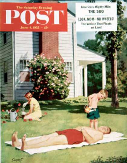 Saturday Evening Post - 1955-06-04: Watering Father (Richard Sargent)