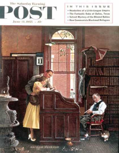 Saturday Evening Post - 1955-06-11: "Marriage License" (Norman Rockwell)