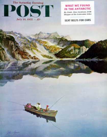 Saturday Evening Post - 1955-07-16: Fishing on Mountain Lake (John Clymer)