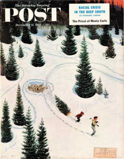 Saturday Evening Post - 1955-12-17: Cutting Down the Tree (John Clymer)