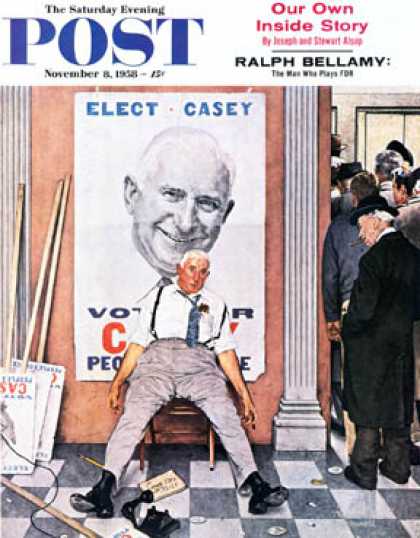 Saturday Evening Post - 1958-11-08: "Elect Casey" or "Defeated   Candidate" (Norman Rockwell)