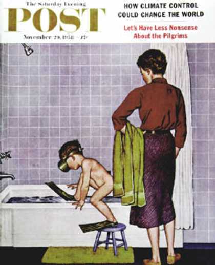 Saturday Evening Post - 1958-11-29: Scuba in the Tub (Amos Sewell)
