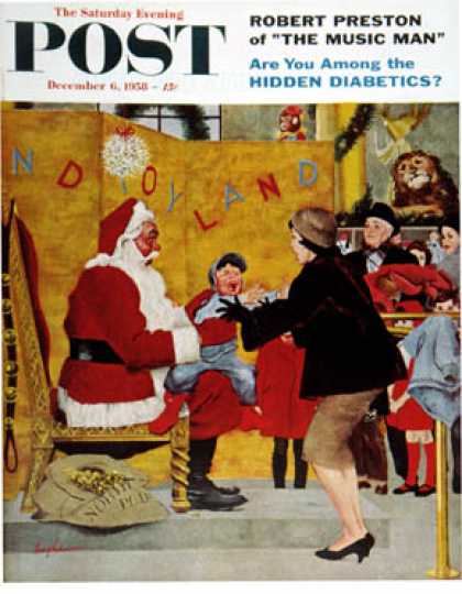 Saturday Evening Post - 1958-12-06: Crying on Santa's Lap (George Hughes)