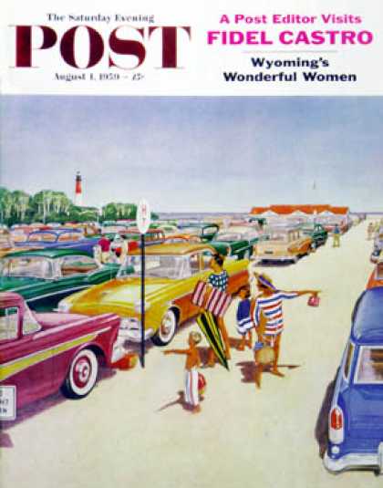 Saturday Evening Post - 1959-08-01: Beach Parking Lot (James Williamson)