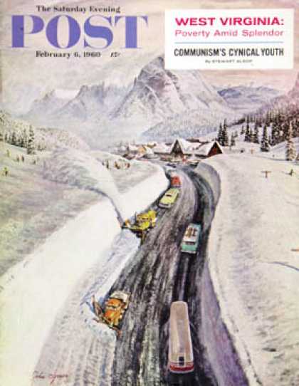 Saturday Evening Post - 1960-02-06: Snowplows at Snoqualmie Pass (John Clymer)