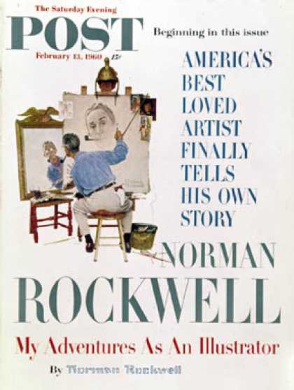 Saturday Evening Post - 1960-02-13: "Triple Self-Portrait" (Norman Rockwell)