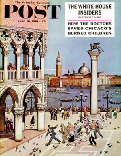 Saturday Evening Post - 1961-06-10: American Tourists in Venice (Amos Sewell)