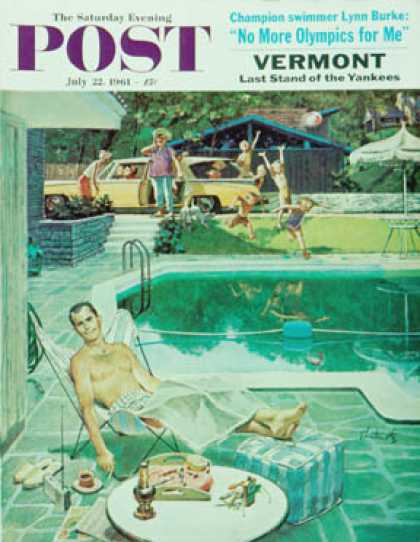 Saturday Evening Post - 1961-07-22: Unwelcome Pool Guests (Thornton Utz)