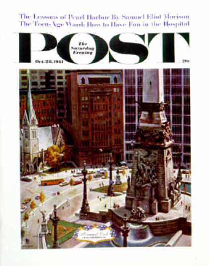 Saturday Evening Post - 1961-10-28: Monument Circle (John Falter)
