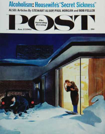 Saturday Evening Post - 1962-01-27: Late for Party Due to Snow (George Hughes)