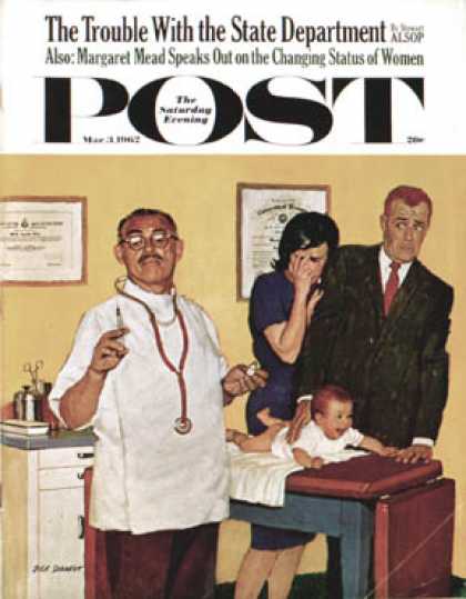 Saturday Evening Post - 1962-03-03: Baby's First Shot (Richard Sargent)