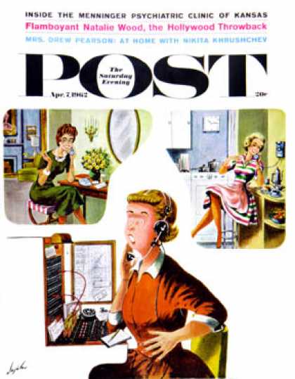 Saturday Evening Post - 1962-04-07: Eavesdropping Operator (Constantin Alajalov)