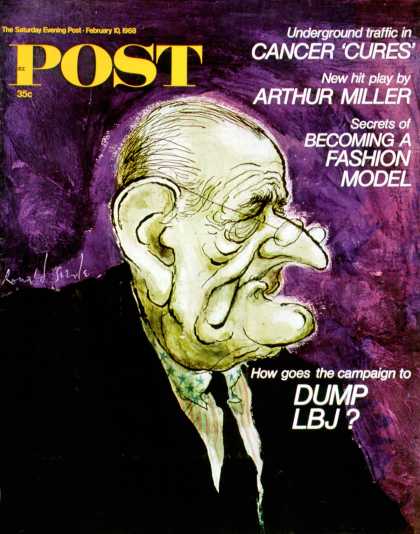 Saturday Evening Post - 1968-02-10: Caricature of LBJ (Ronald Searle)