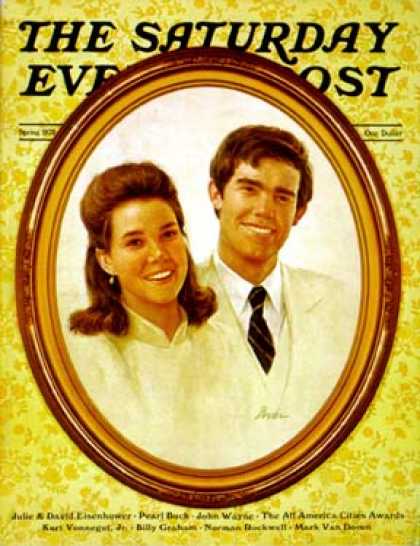 Saturday Evening Post - 1972-04-01: Julie & David Eisenhower (Bowler)