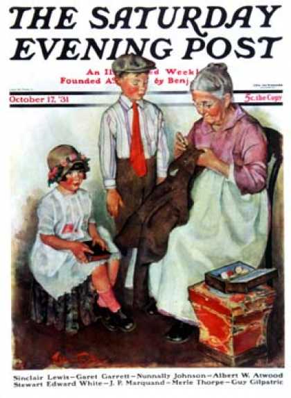 Saturday Evening Post - 1931-10-17: Mending His Jacket (Ellen Pyle)