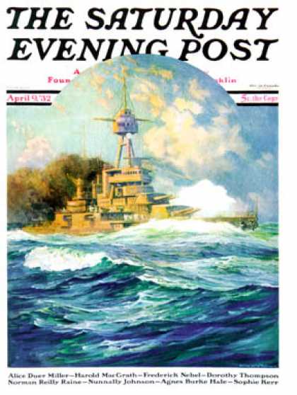 Saturday Evening Post - 1932-04-09: Battleship at Sea (Anton Otto Fischer)