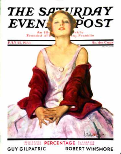 Saturday Evening Post - 1933-07-22: Woman in Red Stole (Penrhyn Stanlaws)
