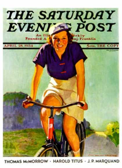 Saturday Evening Post - 1934-04-28: Woman on a Bike (John Newton Howitt)