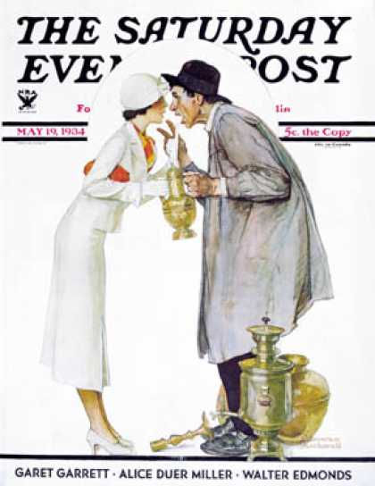 Saturday Evening Post - 1934-05-19: "Bargaining with Antique Dealer" (Norman Rockwell)