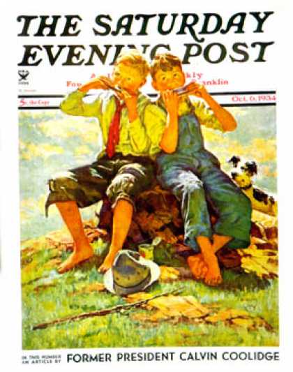 Saturday Evening Post - 1934-10-06: Harmonica Players (Eugene Iverd)