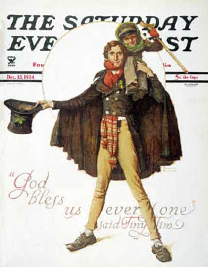 Saturday Evening Post - 1934-12-15: "Tiny Tim" or "God Bless Us   Everyone" (Norman Rockwell)