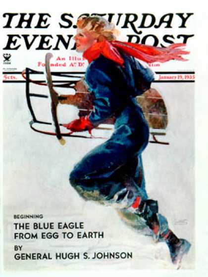 Saturday Evening Post - 1935-01-19: Woman Sledder (John LaGatta)