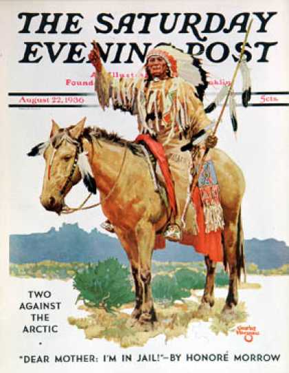 Saturday Evening Post - 1936-08-22: Indian Chief on Horseback (Charles Hargens)