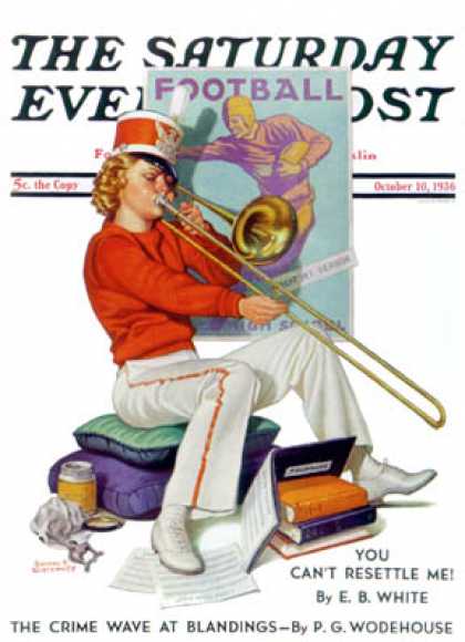 Saturday Evening Post - 1936-10-10: Practicing the Trombone (Revere F. Wistehoff)
