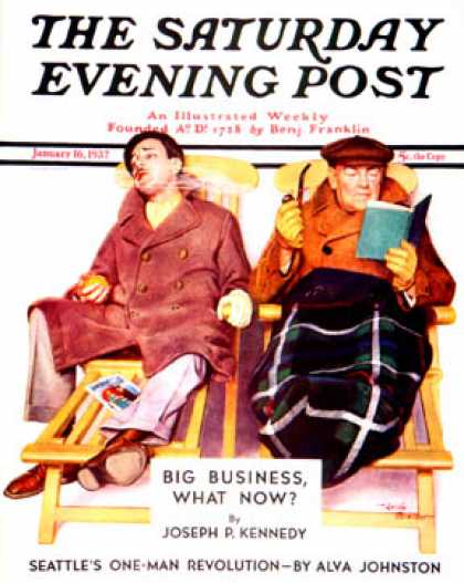 Saturday Evening Post - 1937-01-16: Two Men in Deck Chairs (Leslie Thrasher)