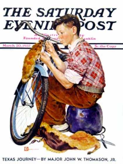 Saturday Evening Post - 1937-03-20: Decorating His Bike (Douglas Crockwell)