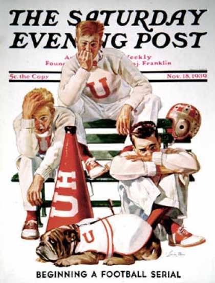 Saturday Evening Post - 1939-11-18: Cheerleaders After Lost Game (Lonie Bee)