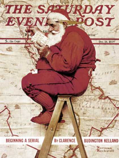 Saturday Evening Post - 1939-12-16: "Santa at the Map" (Norman Rockwell)