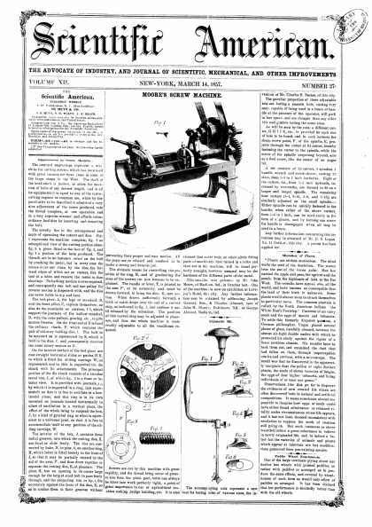 Scientific American - Mar 14, 1857 (vol. 12, #27)