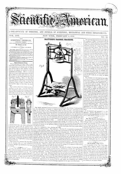 Scientific American - Feb 6, 1858 (vol. 13, #22)